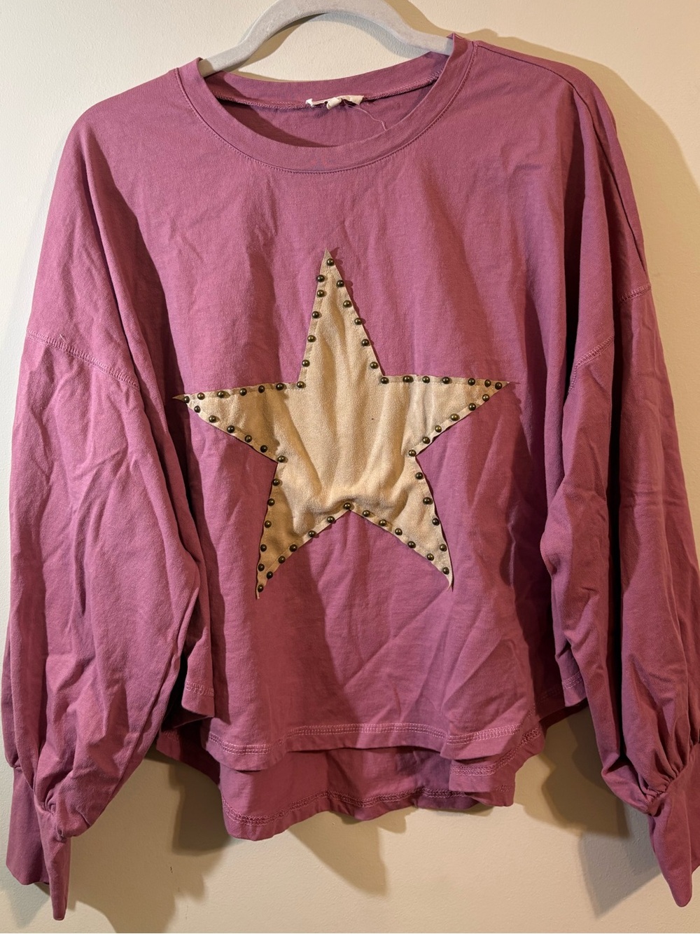 Easel Pink Pullover Sweatshirt Gold Studded Star women’s small star patch